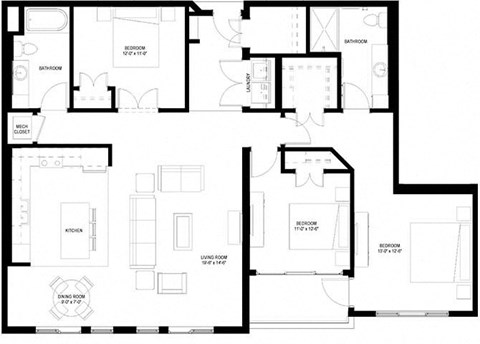 River North_3 Bedroom Floor Plan